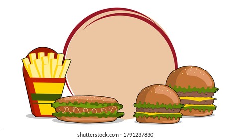 burger and French fries menu set vector illustration 