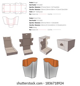 Burger and french fries packaging template self lock,gluing die cut vector