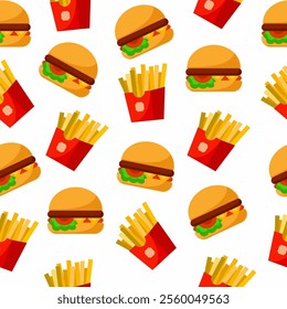 Burger and french fries seamless pattern background. Doodle fast food. Seamless pattern for web, textile, business, advertising, social media many more. SSTKbackgrounds