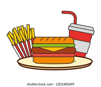 burger french fries and soda with straw fast food