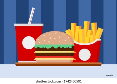 burger, french fries, and soda in a vector
