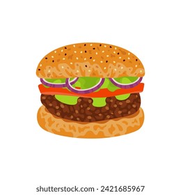 Burger con verduras frescas ilustraciones vectoriales detalladas. Hamburguesa vegan.