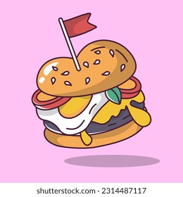 Hamburger mit frittiertem Ei und Miniflaggen, Vektorgrafik