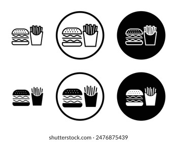 Burger Fries black filled and outlined icon set