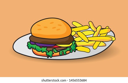 Burger Fries Cartoon Illustration Stock Vector (Royalty Free ...