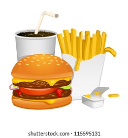 Burger Fries And Cola Vector Illustration