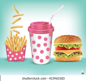 Burger fries and cola vector illustration