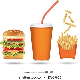 Burger fries and cola vector illustration