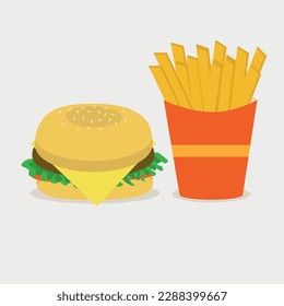 burger and fries fast food vector
