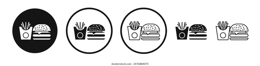 Burger Fries flat liner icon set.