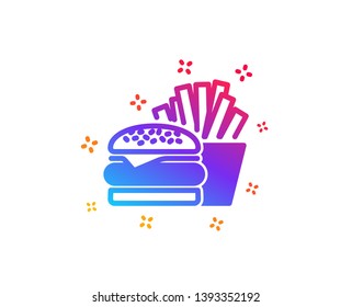 Burger with fries icon. Fast food restaurant sign. Hamburger or cheeseburger symbol. Dynamic shapes. Gradient design burger icon. Classic style. Vector