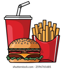 Burger and fries icon vector