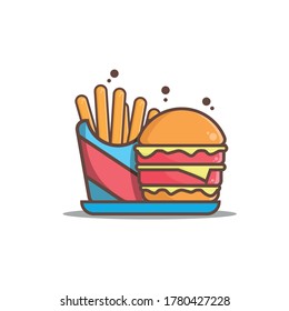 burger and fries illustration icon. Fast Food Icon Concept. flat cartoon style