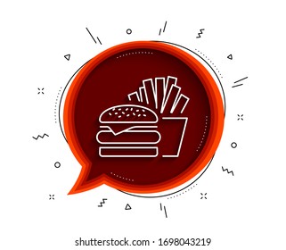 Burger with fries line icon. Chat bubble with shadow. Fast food restaurant sign. Hamburger or cheeseburger symbol. Thin line burger icon. Vector