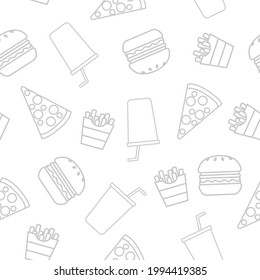 Burger, Fries, Pizza and soda pattern. Vector seamless pattern or background with food