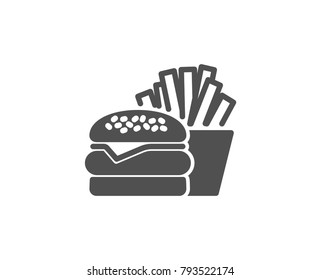 Burger with fries simple icon. Fast food restaurant sign. Hamburger or cheeseburger symbol. Quality design elements. Classic style. Vector