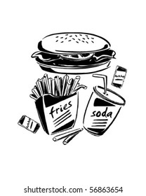 Burger, Fries & Soda - Retro Clip Art