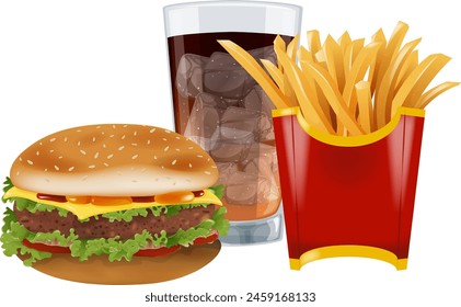 Burger, fries, and soda vector graphic