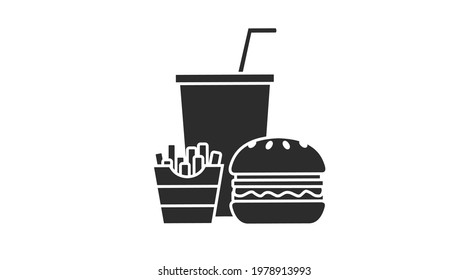 Burger, fries and soda vector illustration in simple line design. Fast food icon linear style, isolated on white background