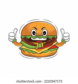 Burger funny carton illustration on  white background