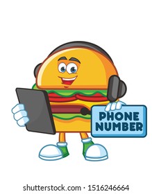 burger with gadget  cartoon character mascot design vector