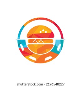 Burger and gear icon vector logo. Fast food restaurant logo concept.