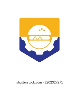Burger and gear icon vector logo. Fast food restaurant logo concept.	