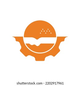 Burger and gear icon vector logo. Fast food restaurant logo concept.	