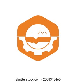 Burger und Zahnradsymbol, Vektorlogo. Logo für Fast Food Restaurant.	