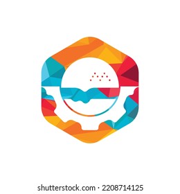 Burger and gear icon vector logo. Fast food restaurant logo concept.	