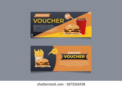 Plantilla de cupón de regalo de hamburguesa, 50% de descuento, ilustración vectorial.