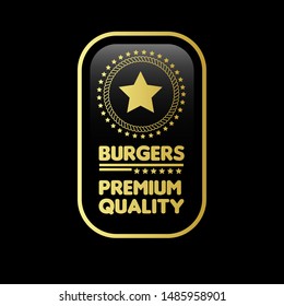 burger gold emblem or label with star. isolated on red background.premium emblem