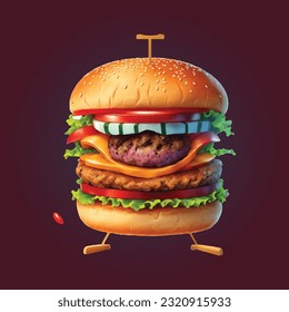 Burger with gradient color background. Vector Illustration