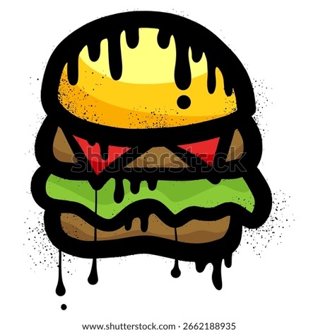 Burger graffiti with spray and paint splatter