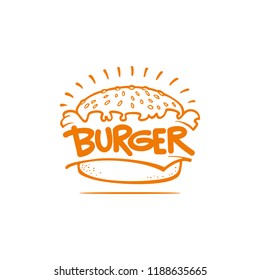 Burger graphic vector image, logo sandwich, lettering