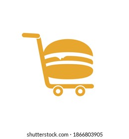 Burger and grocery trolley logo design. Burger and cart icon design.	