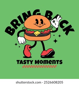 Burger Groovy Mascot Character Vector