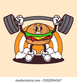 Burger GYM Mascot Vintage and Retro Illustration