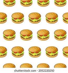 Burger, hamburger, cheeseburger vector seamless pattern.
