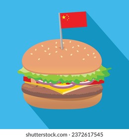 burger or hamburger, china flag, vector illustration 