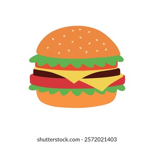 Burger, Hamburger flat cartoon vector illustration.