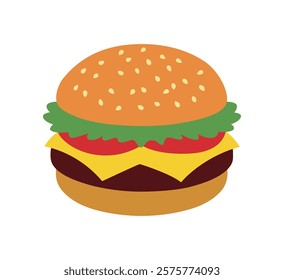 Burger, Hamburger flat cartoon vector illustration.