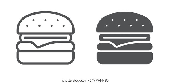Burger, hamburger icon vector illustration. Fast food signs. Burger symbol in line and flat styles. Stock vector icon