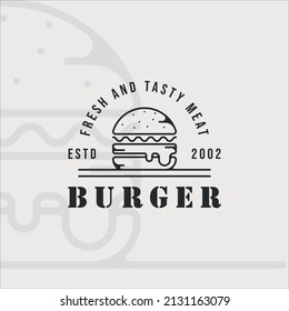 Hamburger oder Hamburger Logo Linie Kunst Vintage Vektorgrafik Vorlage Symbol Grafik Design. Fastfood-Zeichen oder Symbol für Menürestaurants oder Werbeartikel mit Typografie