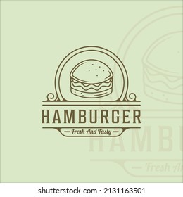 burger or hamburger logo line art simple minimalist vector illustration template icon graphic design. fast food sign or symbol for menu or restaurant concept with badge and typography
