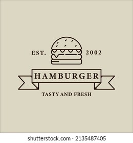 burger or hamburger logo line art vintage vector illustration template icon graphic design. fast food sign or symbol for menu restaurant or promotional items with typography