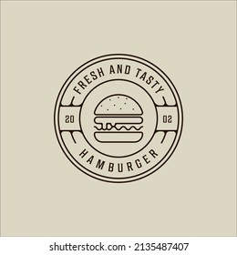 burger or hamburger logo line art simple minimalist vector illustration template icon graphic design. fast food sign or symbol for menu or restaurant concept with badge and typography