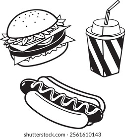 Burger hamburger related Silhouette icon logo vector. Fast food flat icon vector on black color 