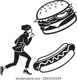 Burger hamburger related Silhouette icon logo vector. Fast food flat icon vector on black color 