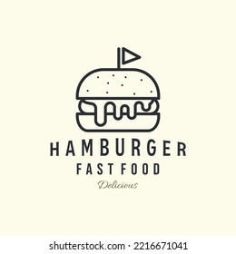 burger or hamburger with salad line art vector style logo icon template illustration design, fast food logo concept